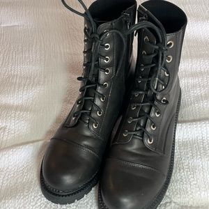 Rock & Candy black faux leather lace-up boots